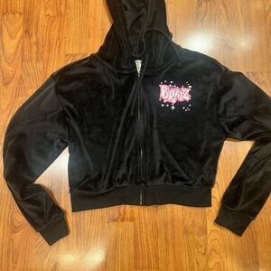 Bratz Black Velour Cropped Zip Up Hoodie -M Crop Top Pink Logo